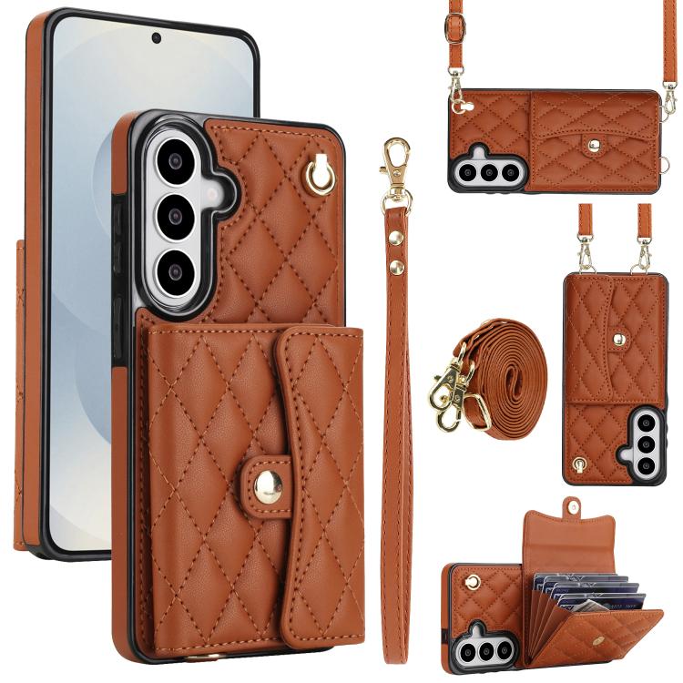 For Samsung Galaxy S26 5G Crossbody Rhombic Horizontal Wallet Leather Phone Case(Brown)