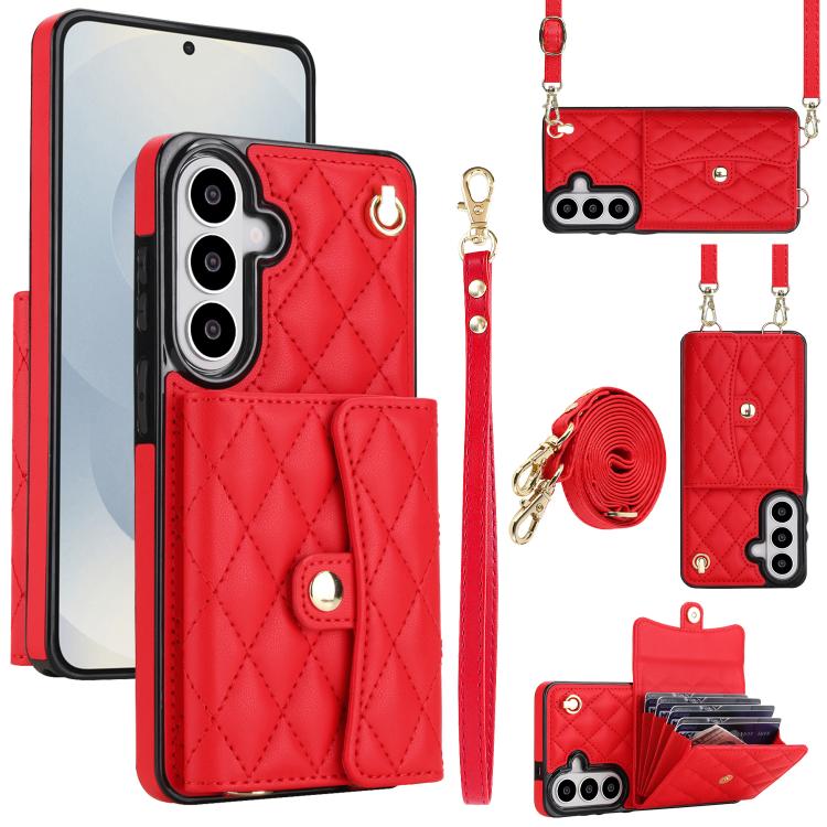 For Samsung Galaxy S26 5G Crossbody Rhombic Horizontal Wallet Leather Phone Case(Red)
