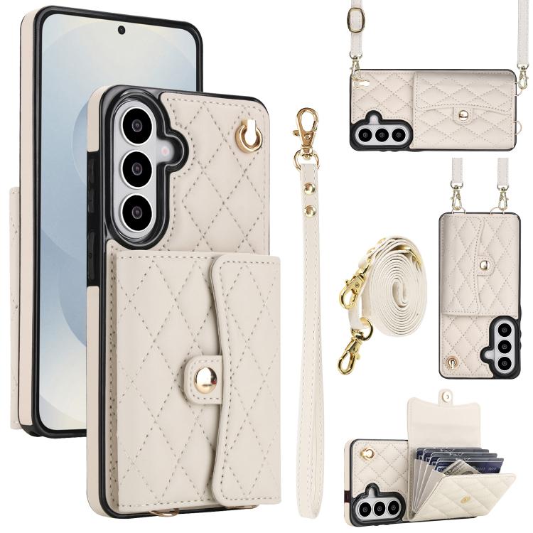 For Samsung Galaxy S26 5G Crossbody Rhombic Horizontal Wallet Leather Phone Case(White)