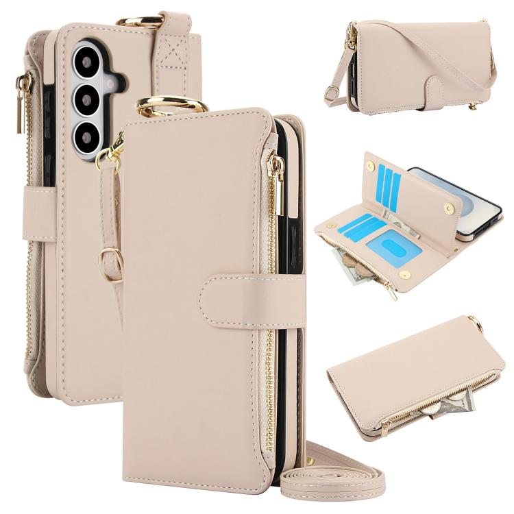 For Samsung Galaxy S26 5G Crossbody Ring Multifunctional Wallet Leather Phone Case(White)