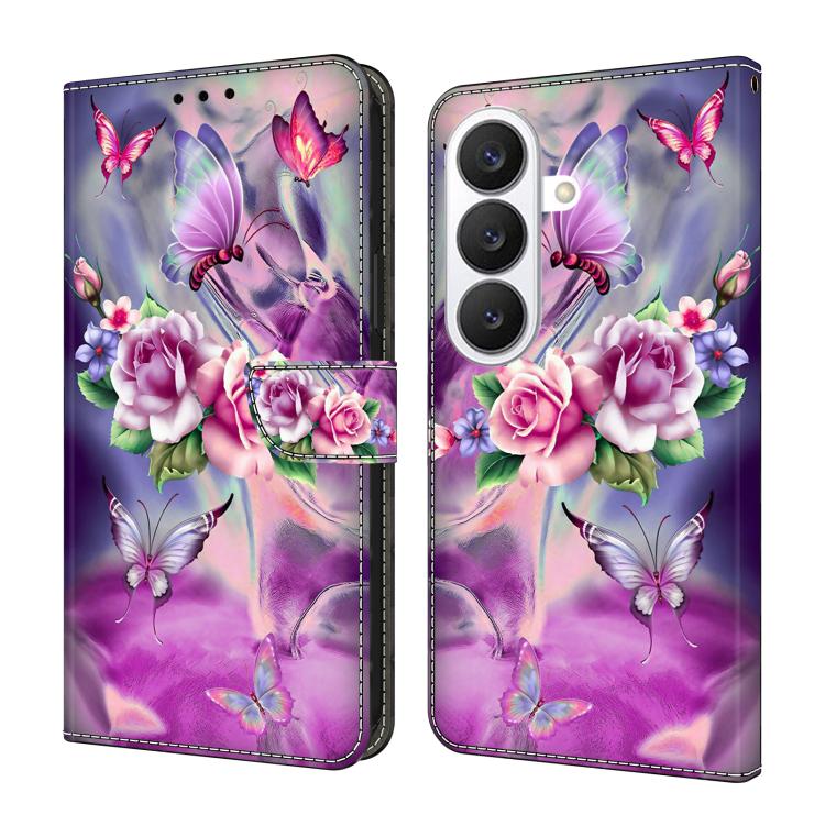 For Samsung Galaxy S26 5G Crystal-Like Painted Vegan Leather Phone Case(Butterfly Flower)
