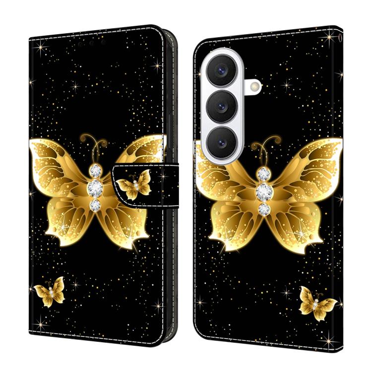 For Samsung Galaxy S26 5G Crystal-Like Painted Vegan Leather Phone Case(Gold Butterfly)