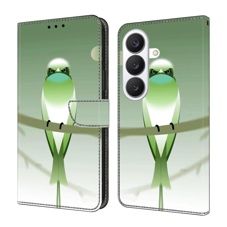 For Samsung Galaxy S26 5G Crystal-Like Painted Vegan Leather Phone Case(Green Bird)