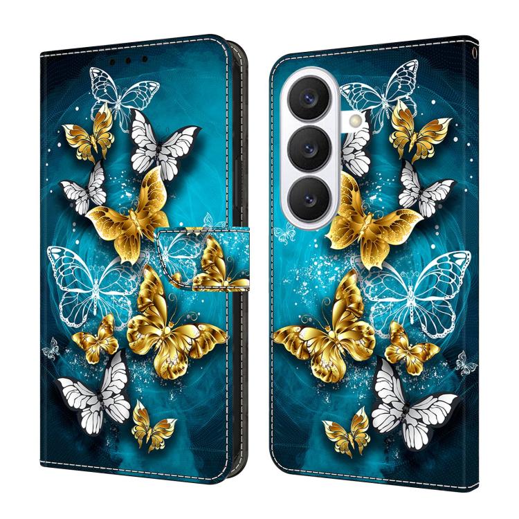 For Samsung Galaxy S26 5G Crystal-Like Painted Vegan Leather Phone Case(Green Butterfly)