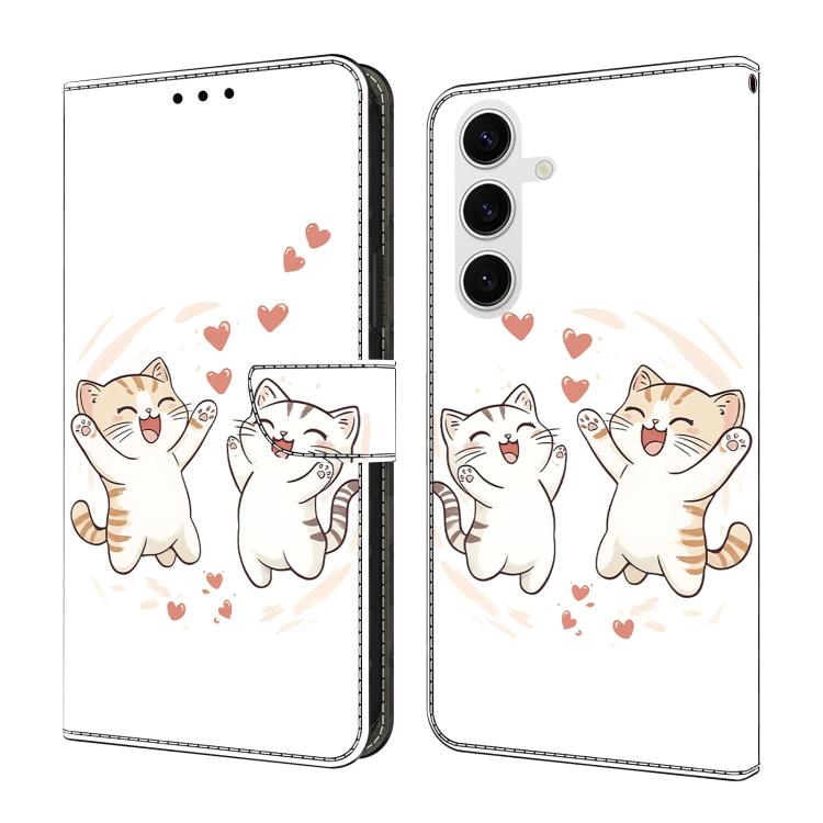 For Samsung Galaxy S26 5G Crystal-Like Painted Vegan Leather Phone Case(Heart & Cat)