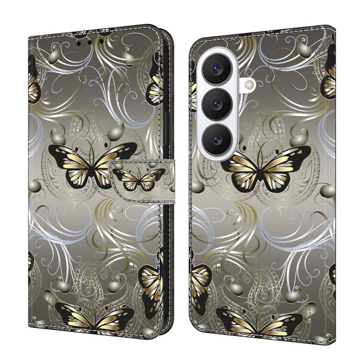 For Samsung Galaxy S26 5G Crystal-Like Painted Vegan Leather Phone Case(Lace Butterfly)