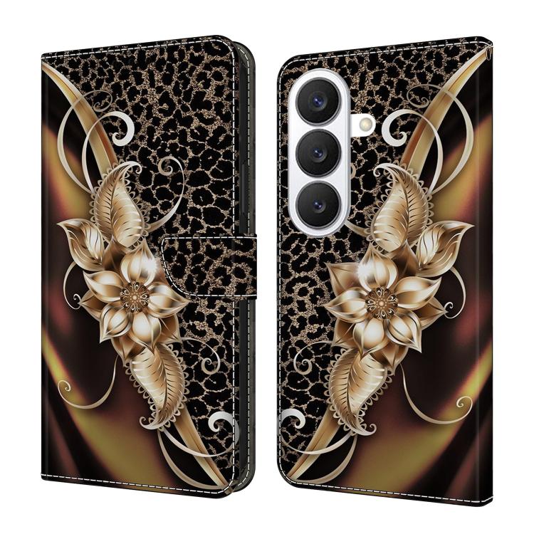 For Samsung Galaxy S26 5G Crystal-Like Painted Vegan Leather Phone Case(Metal Flower)