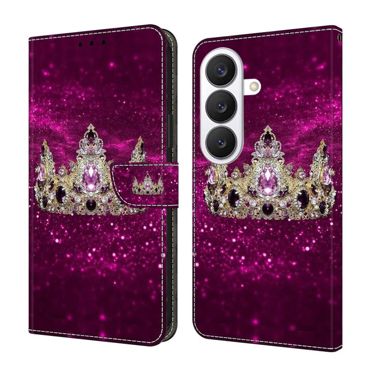For Samsung Galaxy S26 5G Crystal-Like Painted Vegan Leather Phone Case(Purple Diamond Crown)