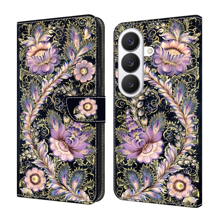 For Samsung Galaxy S26 5G Crystal-Like Painted Vegan Leather Phone Case(Retro Golden Cross)