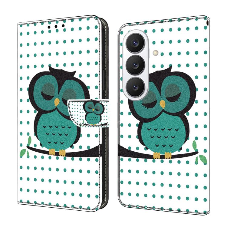 For Samsung Galaxy S26 5G Crystal-Like Painted Vegan Leather Phone Case(Sleeping Owl)
