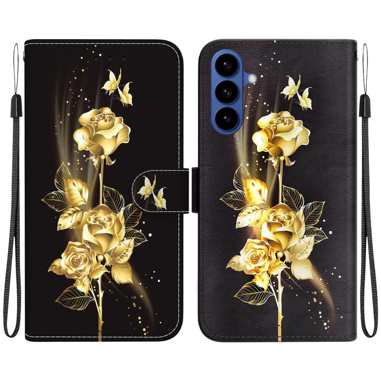 For Samsung Galaxy S26 5G Crystal Texture Colored Drawing Leather Phone Case(Gold Butterfly Rose)