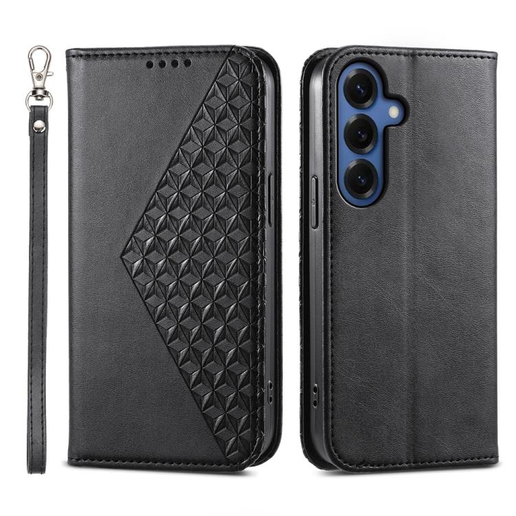 For Samsung Galaxy S26 5G Cubic Grid Calf Texture Magnetic Leather Phone Case(Black)