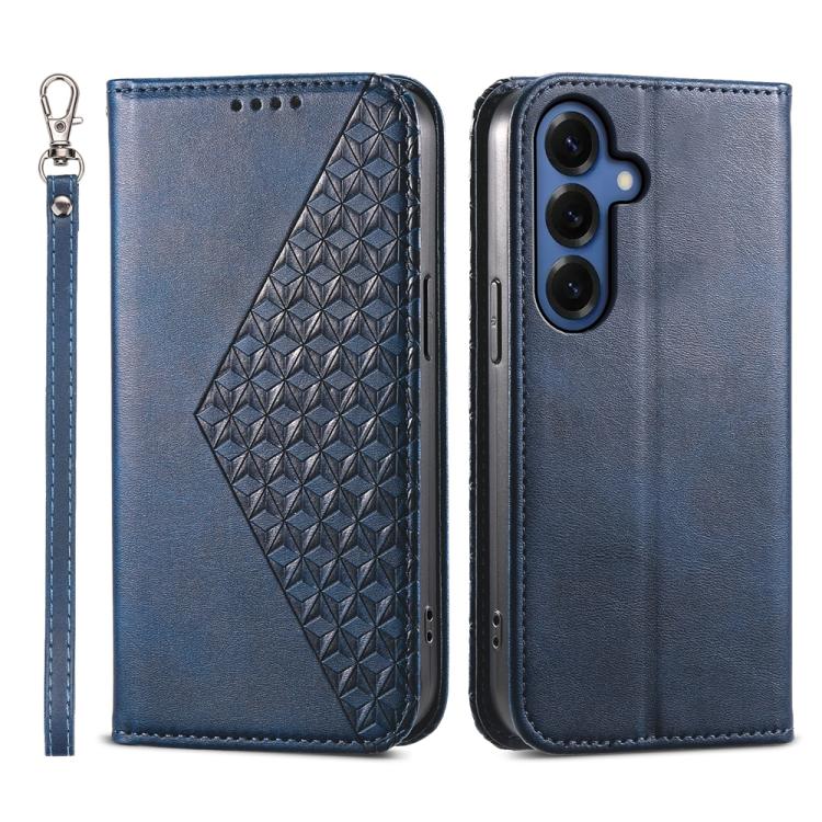 For Samsung Galaxy S26 5G Cubic Grid Calf Texture Magnetic Leather Phone Case(Blue)