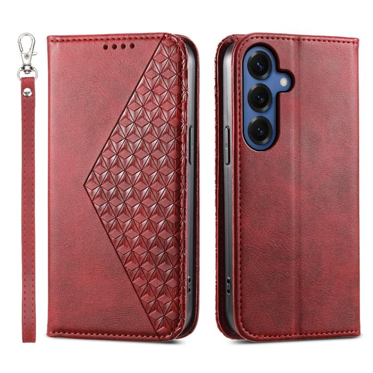 For Samsung Galaxy S26 5G Cubic Grid Calf Texture Magnetic Leather Phone Case(Red)