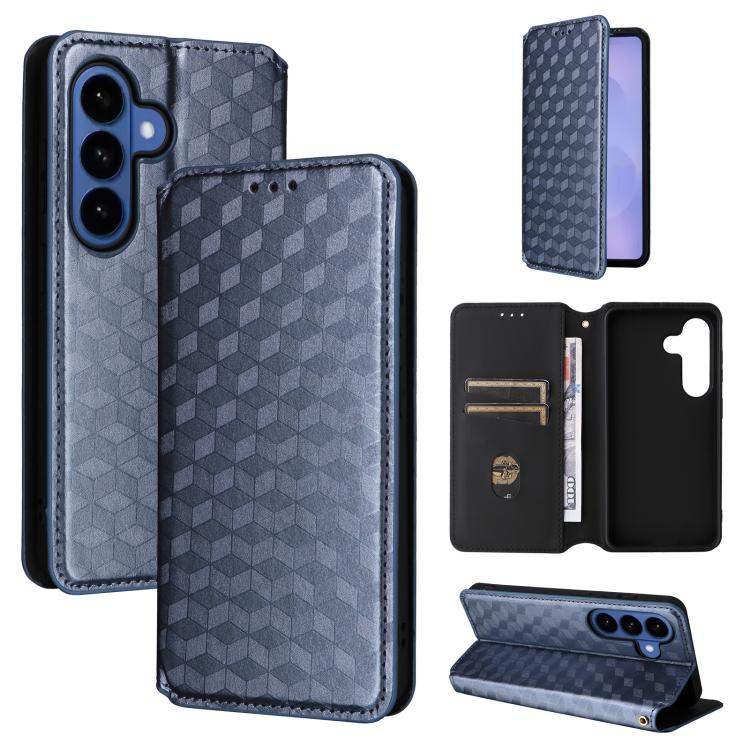 For Samsung Galaxy S26 5G Cubic Grid Texture Flip Leather Phone Case(Blue)
