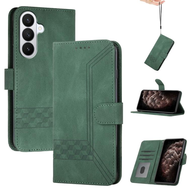 For Samsung Galaxy S26 5G Cubic Skin Feel Flip Leather Phone Case(Green)