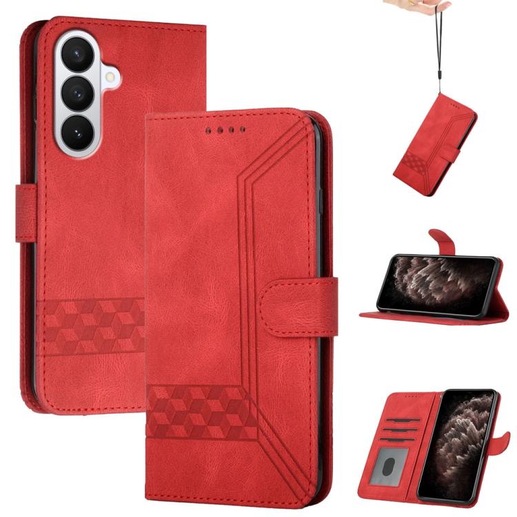For Samsung Galaxy S26 5G Cubic Skin Feel Flip Leather Phone Case(Red)