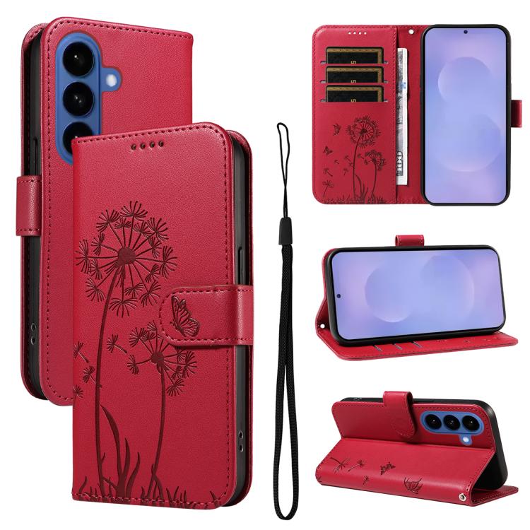 For Samsung Galaxy S26 5G Dandelion Embossed Pattern Flip Leather Phone Case(Red)