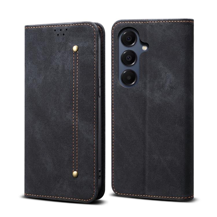For Samsung Galaxy S26 5G Denim Texture Casual Style Horizontal Flip Leather Case(Black)