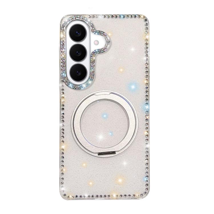 For Samsung Galaxy S26 5G Diamond IMD 360 Rotation Magnetic Metal Holder Phone Case(Glitter White)