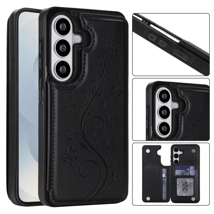 For Samsung Galaxy S26 5G Double Buckle Butterfly Embossing PU Phone Case(Black)