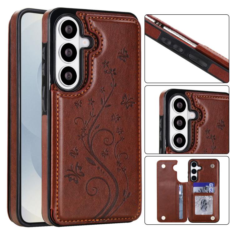 For Samsung Galaxy S26 5G Double Buckle Butterfly Embossing PU Phone Case(Brown)