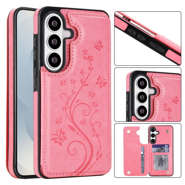 For Samsung Galaxy S26 5G Double Buckle Butterfly Embossing PU Phone Case(Pink)