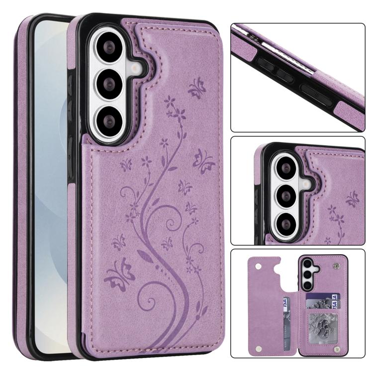 For Samsung Galaxy S26 5G Double Buckle Butterfly Embossing PU Phone Case(Purple)