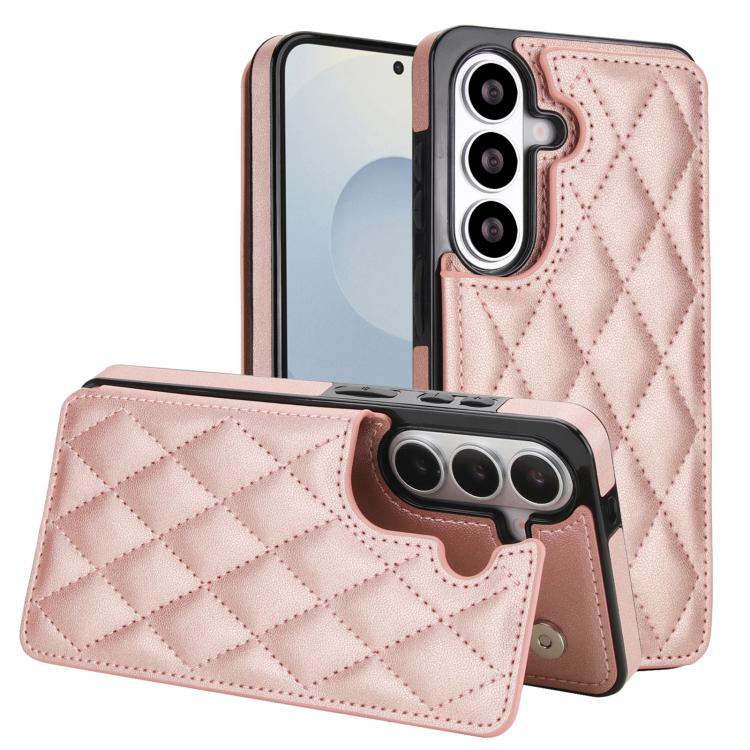 For Samsung Galaxy S26 5G Double Buckle Rhombic PU Leather Phone Case(Rose Gold)