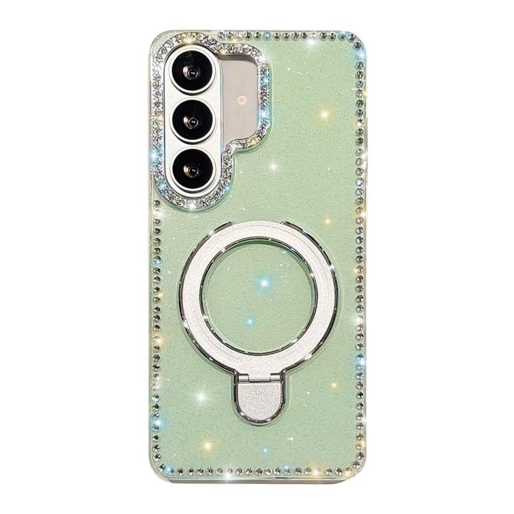 For Samsung Galaxy S26 5G Double-Sided IMD Rhinestone Magnetic Holder Shockproof Phone Case(Glitter Green)