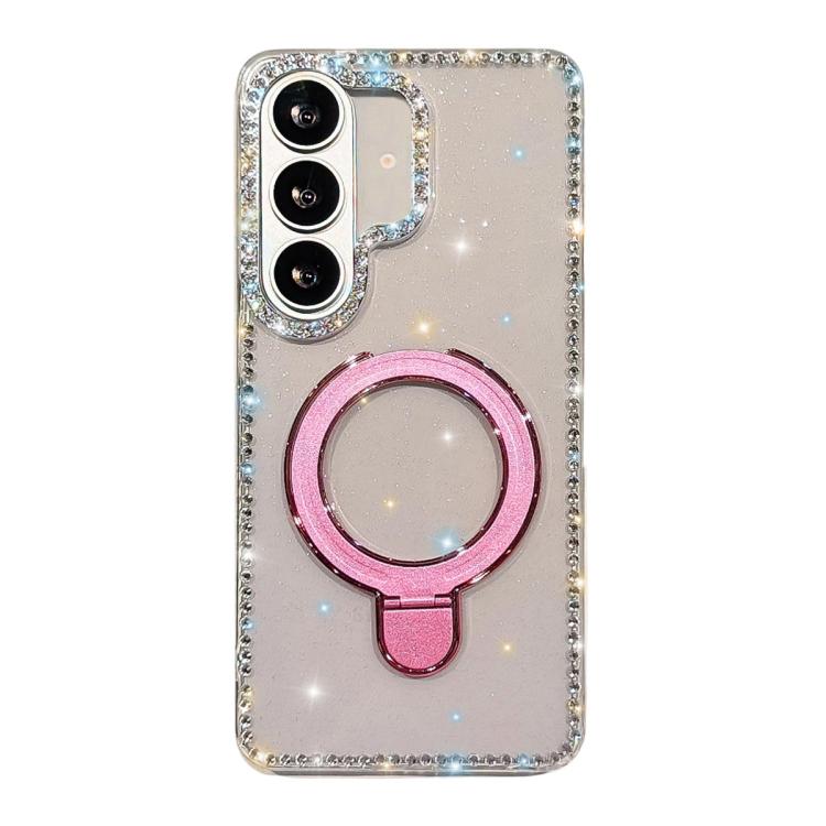 For Samsung Galaxy S26 5G Double-Sided IMD Rhinestone Magnetic Holder Shockproof Phone Case(Transparent Glitter)