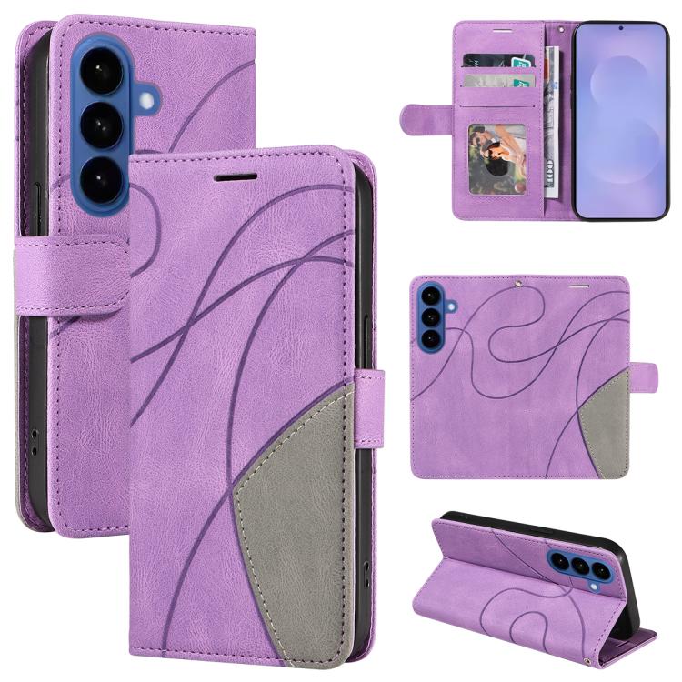 For Samsung Galaxy S26 5G Dual-color Splicing Flip Leather Phone Case(Purple)