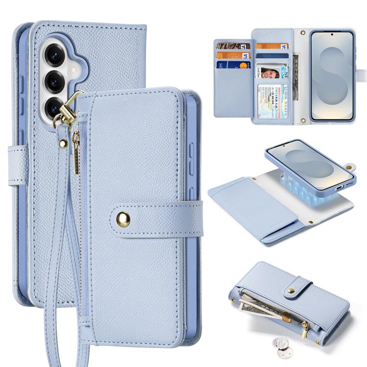 For Samsung Galaxy S26 5G DUX DUCIS Lawa Series 2 in 1 Wallet Zipper Detachable MagSafe Phone Case with Lanyard(Light Blue)