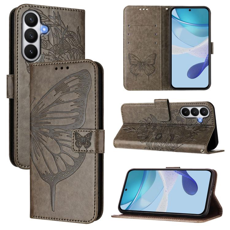 For Samsung Galaxy S26 5G Embossed Butterfly Leather Phone Case(Grey)