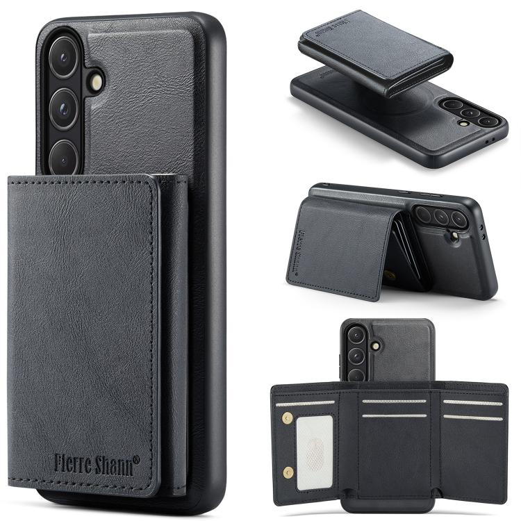 For Samsung Galaxy S26 5G Fierre Shann 2 in 1 Holder RFID Card Slot Wallet MagSafe Phone Case(Black)