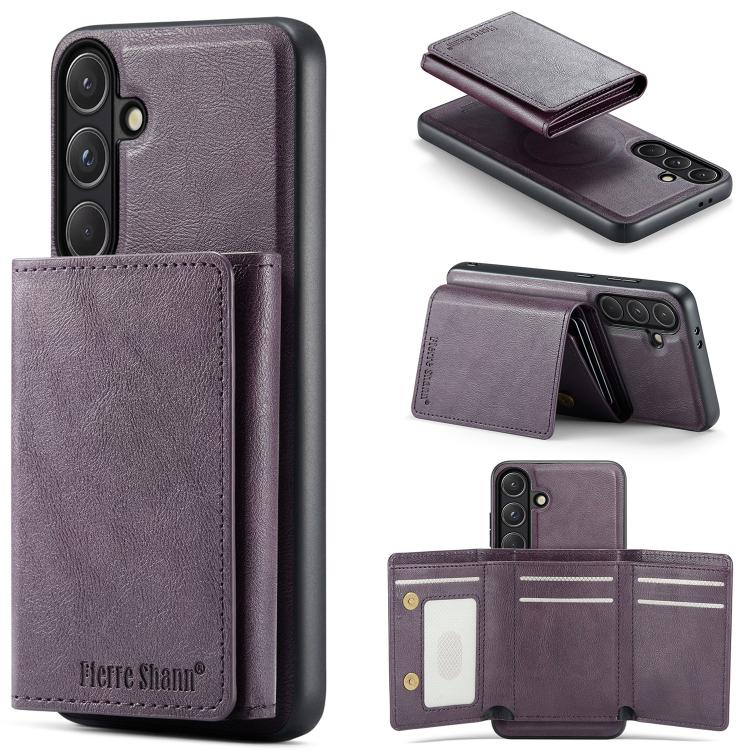 For Samsung Galaxy S26 5G Fierre Shann 2 in 1 Holder RFID Card Slot Wallet MagSafe Phone Case(Purple)