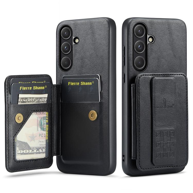 For Samsung Galaxy S26 5G Fierre Shann FS-024 Oil Wax Cow Leather Card Holder Back Phone Case(Black)