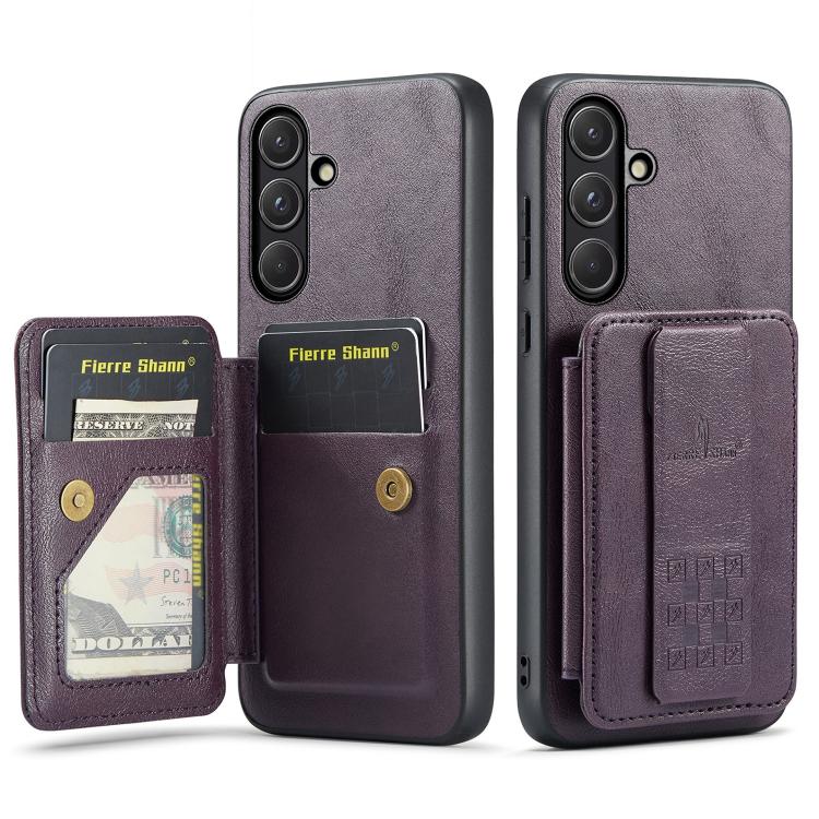 For Samsung Galaxy S26 5G Fierre Shann FS-024 Oil Wax Cow Leather Card Holder Back Phone Case(Purple)