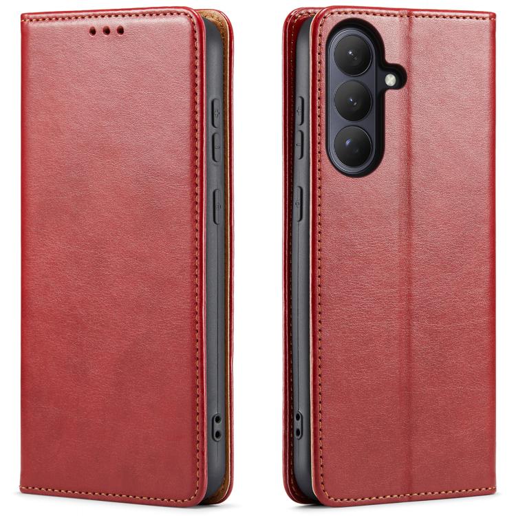 For Samsung Galaxy S26 5G Fierre Shann PU Genuine Leather Texture Phone Case(Red)