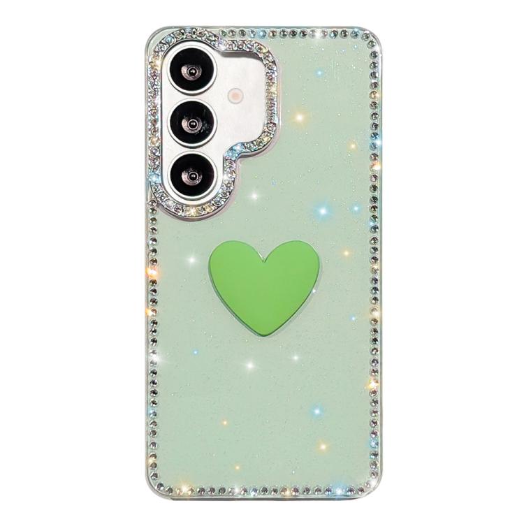 For Samsung Galaxy S26 5G Flash Rhinestone Double-sided IMD Love Heart Phone Case(Glitter Green)
