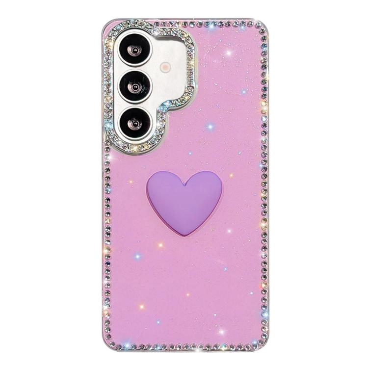 For Samsung Galaxy S26 5G Flash Rhinestone Double-sided IMD Love Heart Phone Case(Glitter Purple)
