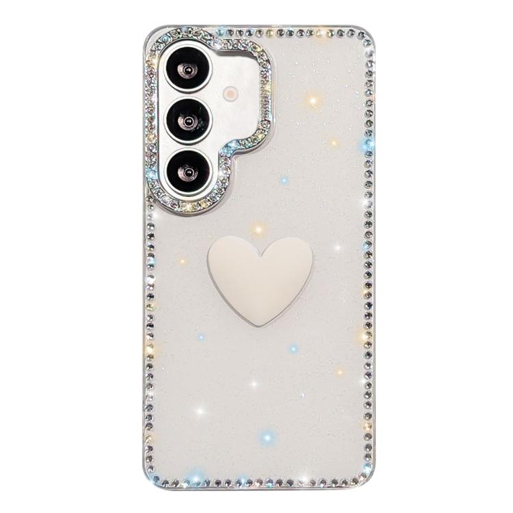 For Samsung Galaxy S26 5G Flash Rhinestone Double-sided IMD Love Heart Phone Case(Glitter White)