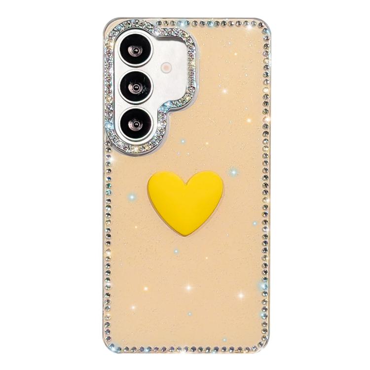For Samsung Galaxy S26 5G Flash Rhinestone Double-sided IMD Love Heart Phone Case(Glitter Yellow)