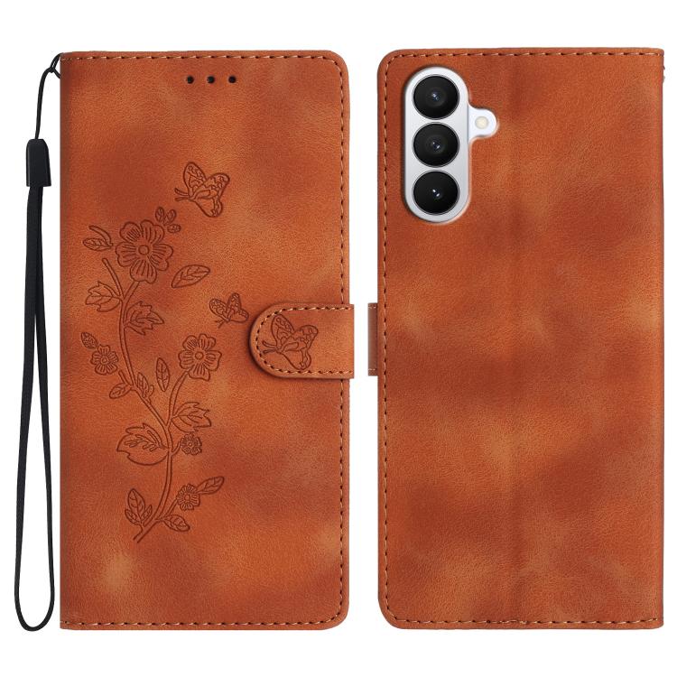 For Samsung Galaxy S26 5G Flower Butterfly Embossing Pattern Leather Phone Case(Brown)