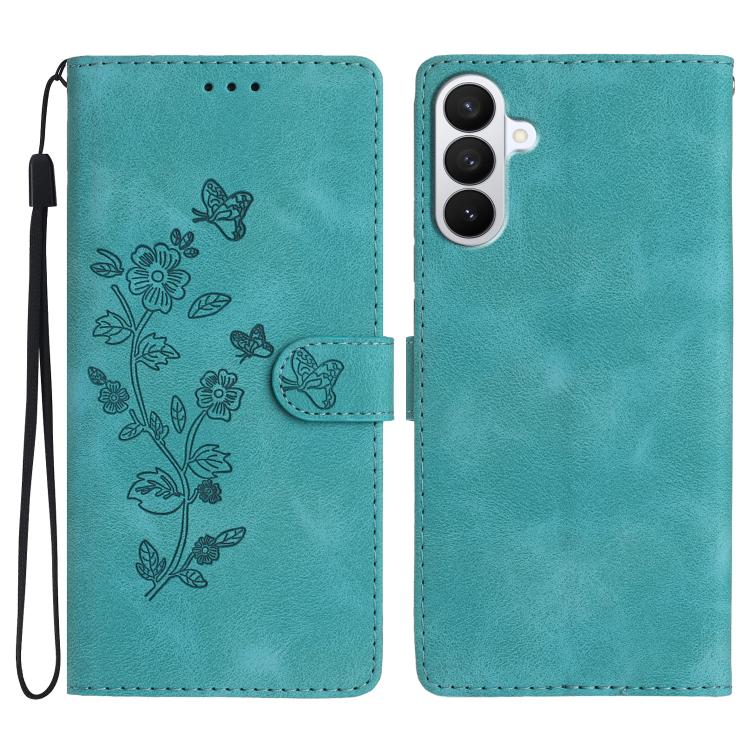For Samsung Galaxy S26 5G Flower Butterfly Embossing Pattern Leather Phone Case(Sky Blue)