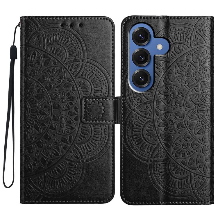For Samsung Galaxy S26 5G Flower Embossed Leather Phone Case(Black)