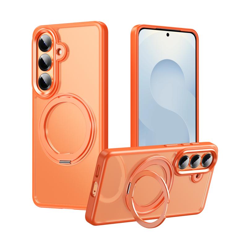 For Samsung Galaxy S26 5G Frosted 360 Degree MagSafe Magnetic Holder Phone Case(Orange)