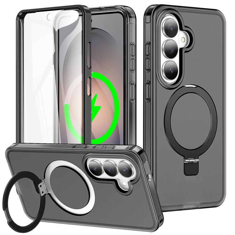 For Samsung Galaxy S26 5G Frosted Magnetic Holder Phone Case with Screen Protector(Black)