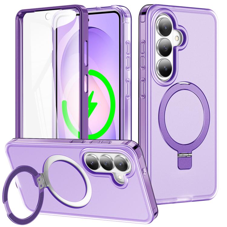 For Samsung Galaxy S26 5G Frosted Magnetic Holder Phone Case with Screen Protector(Purple)