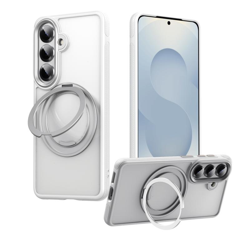 For Samsung Galaxy S26 5G Gear-Style Stress Relief 360 Rotation Holder MagSafe Phone Case(White)